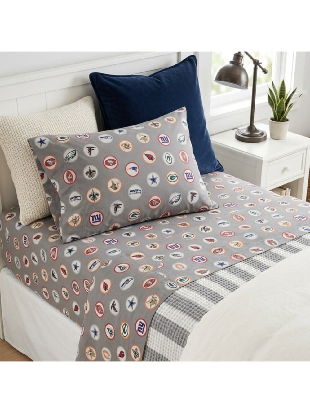 Pottery Barn Teen PB Teen NFL Brights Logo Gray Cotton Bed Sheet Set Twin XL